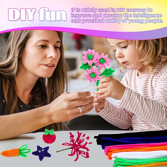 LOKUNN Pipe Cleaners, 200 Pcs Violet Purple Pipe Cleaners Craft Set, Solid Color Chenille Stems, DIY Arts and Crafts with Adhesive Eyes and Storage Box, Christmas Mother's Day, Decoration Art Supplies