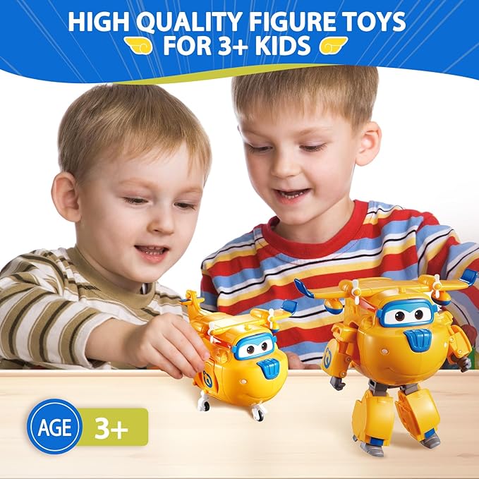 Super Wings - 5' Transforming Donnie Airplane Toys Vehicle Action Figure Plane to Robot,Suitable 3 4 5 year old Kids Fun Flying Toy Plane for Preschool Play and Birthday Gifts,Yellow