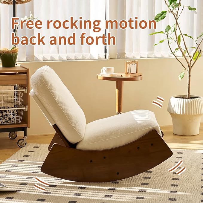 MFFM Comfortable Glider Rocking Chair, Upholstery Glider Chair, Solid Wood Frame, Perfect for Multiple Settings Accent Reading Chair for Bedroom,Living Room,Nursery (White)