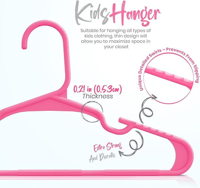 Utopia Home 60 Pack Kids Hangers - 11.5 Inch Plastic Baby Hangers for Closet - Childrens Hanger for Clothes & Infant Hanger for Closet - Ideal for Everyday Standard Use (Pink)
