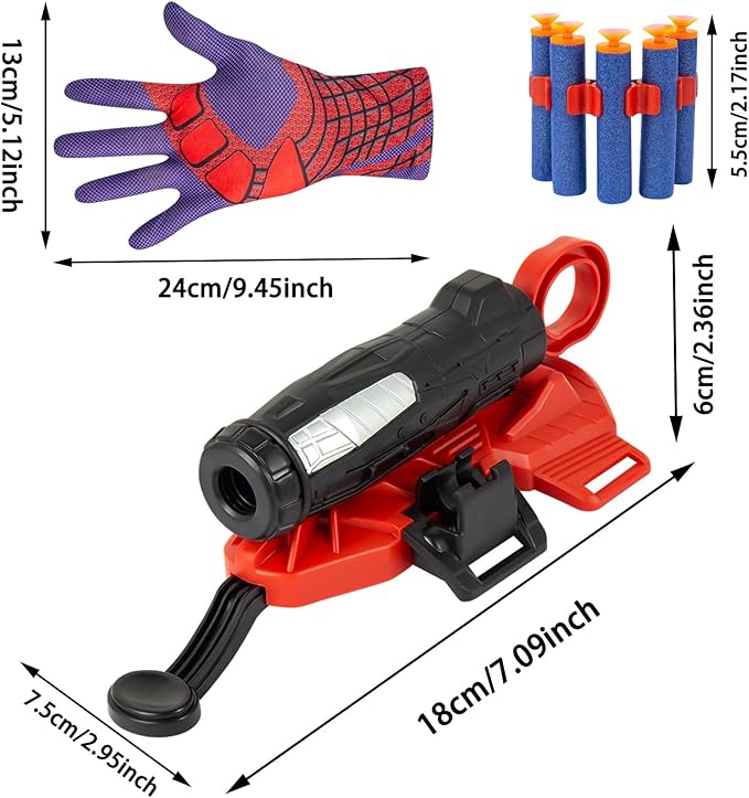 Spider Gloves Man Web Shooter Toy with Wrist, Spider Launcher Gloves Cosplay Toy Set for Kids