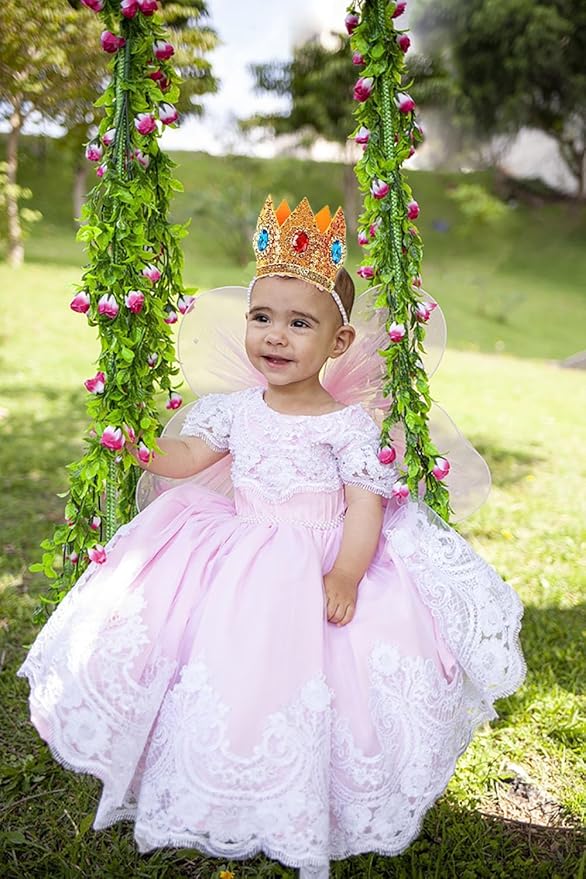 Princess Peach Costume Dress up Accessories for Girls Peach Gloves Tiara Crown Wand Brooch Earrings Halloween Cosplay Accessories Christmas Gifts Set (White Peach)