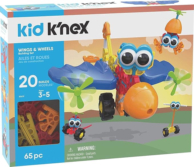 K'NEX Kid Wings & Wheels Building Set - 65 Pieces - Ages 3+ - Preschool Educational Toy