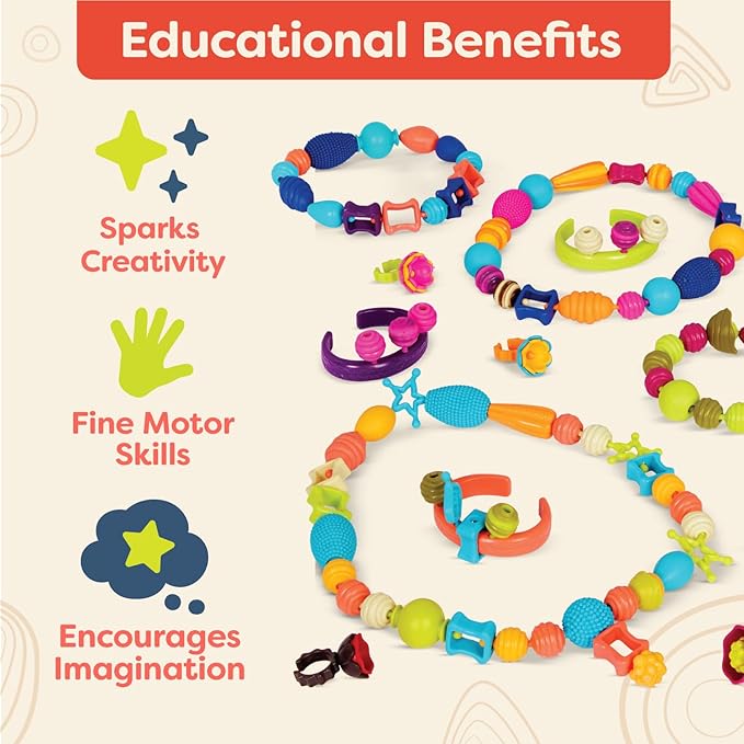 B. toys – Pop Arty! 275 Pcs- Jewlery Making Kit- Creative Pop Snap Bead Set for Kids –DIY Craft Jewelry Making Kit –Necklaces, Rings, Bracelets – 4 Years +