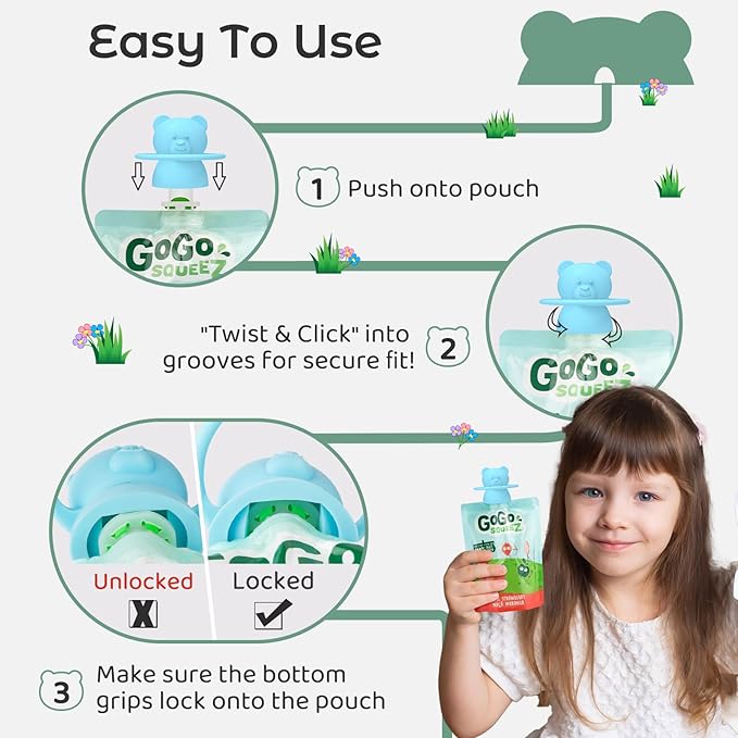 Soft Sip Food Pouch Topper - BPA Free Silicone Food Pouch Tops for Baby Prevent Spills, Food Grade Toddler Pouch Lids Protects Childs Mouth, 4 Pack Bundle (Blue, Green, Yellow, Orange)