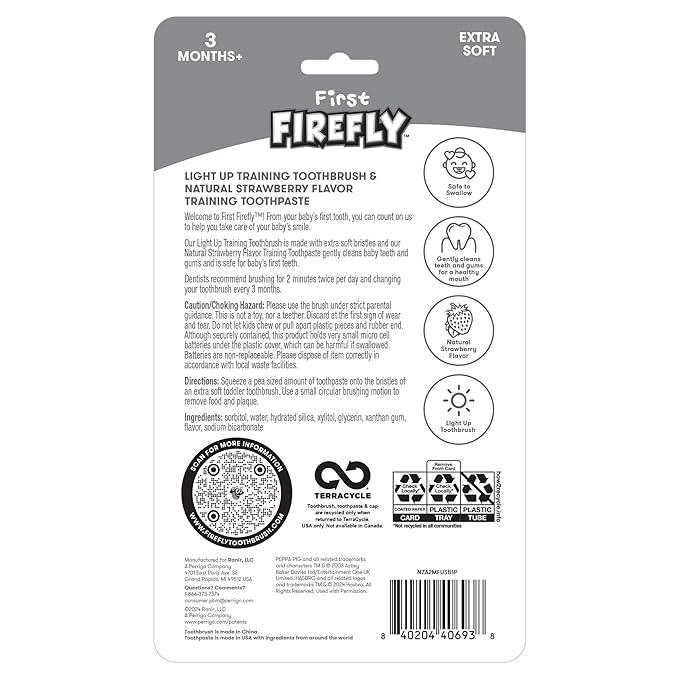 Firefly First Peppa Pig Training Kit, Light Up Toothbrush with Extra Soft Bristles and Natural Strawberry Flavor Training Toothpaste, 1.75 oz