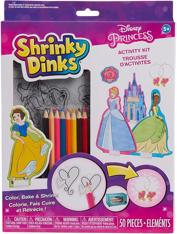 Shrinky Dinks Disney Princesses Kit, Includes 15 Shrinky Dinks, Arts and Crafts for Kids, Kids Toys for Ages 5 Up by Just Play