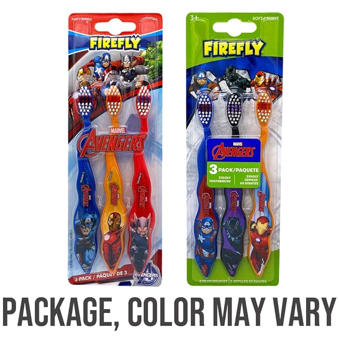 Marvel Avengers Superheroes Soft Bristle Manual Toothbrush Value Set 3 Count, Kids Friendly Designed Grip, Perfect Gifts for Boys Girls by Firefly (Style May Vary)