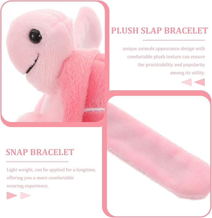 Toddmomy Turtle Slap Bracelet Animals Slap Bracelet Plush Slap Wristband Stuffed Animal Hugger Bracelet Stuffed Animals Band for Kids Birthday Party Favors (Pink)