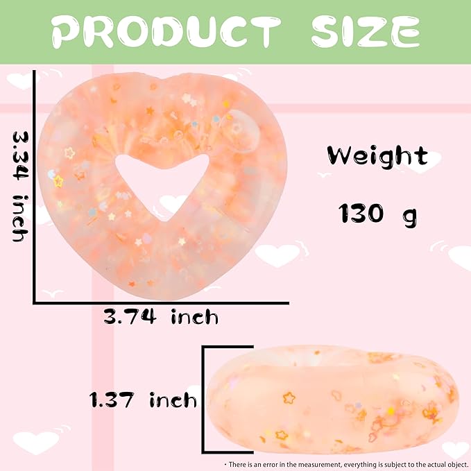 Wearable Squishy Stress Relief Toys, Glitter Heart Stress Relief Toy,Crystal Glitter Bracelet Soft Sensory Fidget Toys,Kids Party Favors,Classroom Rewards,Goody Bag Stuffer (Orange)