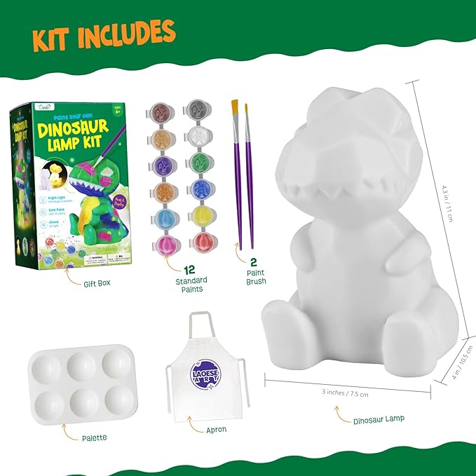 Paint Your Own Dinosaur Lamp Kit, Art Supplies Arts & Crafts Kit, Painting kit for Kids 6-12, Dinosaur Toys for Boys Girls and Kids, Toys Girls Boy Birthday Gift Ages 3 4 5 6 7 8 9 10 11 12+