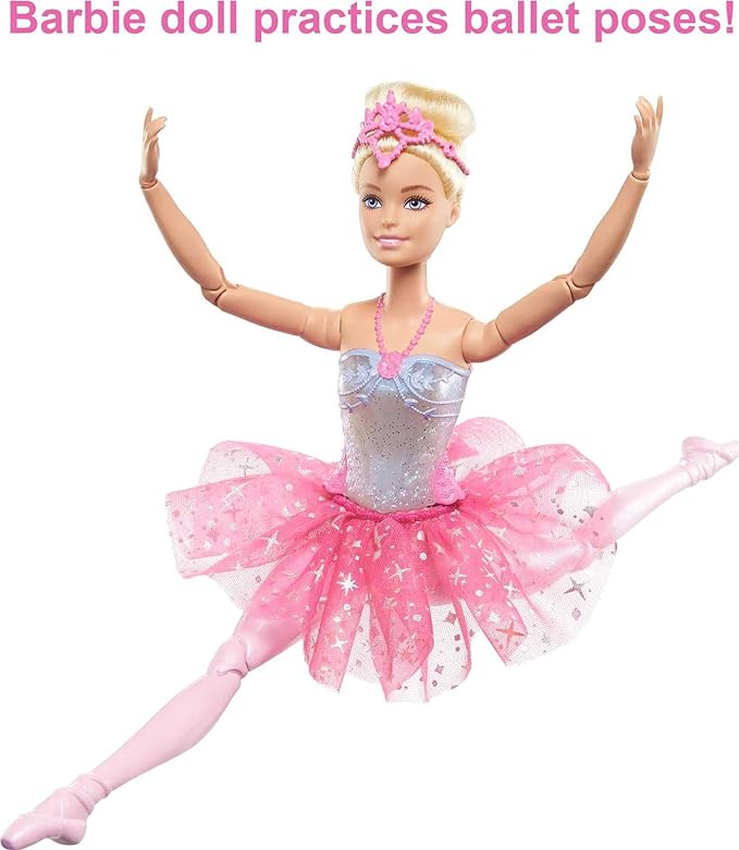 Barbie Dreamtopia Doll, Twinkle Lights Posable Ballerina with 5 Light-Up Shows, Sparkly Pink Tutu, Blonde Hair & Hair Accessory