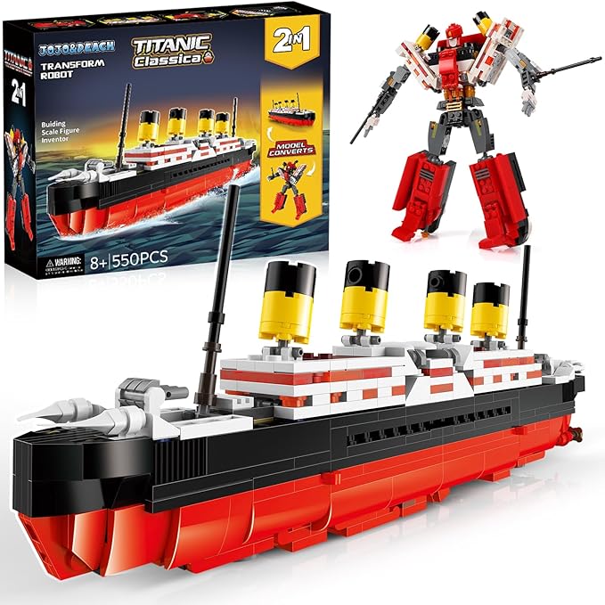 JOJO&Peach Titanic Stem Toys, 2 in 1 Titanic Model & Transform Robot Building Kit, Collectible Display Model Set, Stem Projects Toys Gifts for Kids Age 8+ and Adults (550 Pieces)