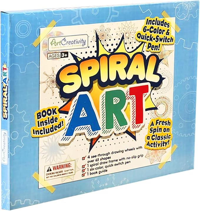 ArtCreativity Spiral Drawing Art Set for Kids - 7 Piece Kit - Includes 6-in-1 Color Pen, Drawing Templates and Sketching Pad - Unique Arts and Craft Supplies - Great Gift for Boys and Girls