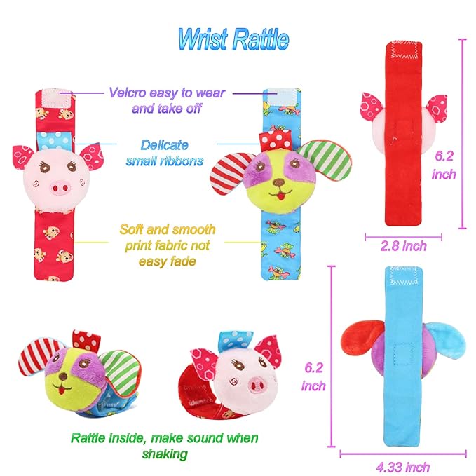 Wrist Rattles Foot Finder Rattle Toy for 0-4 Months Baby, Feet Leg Ankle Socks Arm Hand Bracelet Shaker for 4-8 Months Infant boy & Girl, Gift Set for 0-1 Years Newborn Babies (5 pcs-B)
