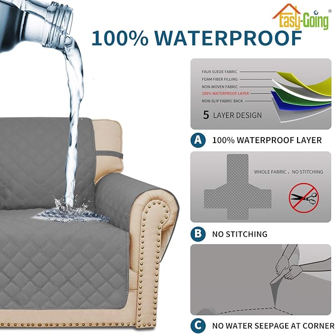 Easy-Going Sofa Slipcover Oversized Sofa Cover Waterproof Couch Cover Furniture Protector Cover Pets Covers Washable Non-Slip Fabric Pets Kids Children Dog Cat (Oversized Sofa, Grey)