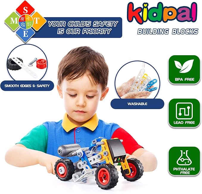 Erector Set for Boys 6-12, Building Toys for Kids Ages 4-8, 5 in 1 STEM Toys Ages 4-7 with Electric Power Motor, Construction Toys for Age 5 7 8 9 Years Old, 113 PCS DIY