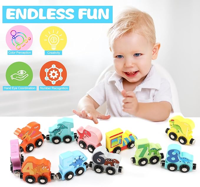 Wooden Dinosaur Magnetic Train Set for Toddlers 2-4 Dinosaur Toys for Kids Train Toys for Toddlers 3-5 Magnetic Train Car Toys for Toddlers