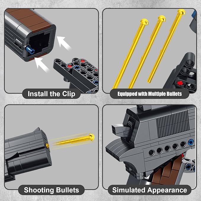 Finger Rock M1911 Pistol Model Guns Building Blocks Toy Set, DIY Simulation Handheld Gun Mechanical Model Kits, 333 pcs Collectible Construction Shootable Sniper Toys Gifts for Teens Boys Aged 14+