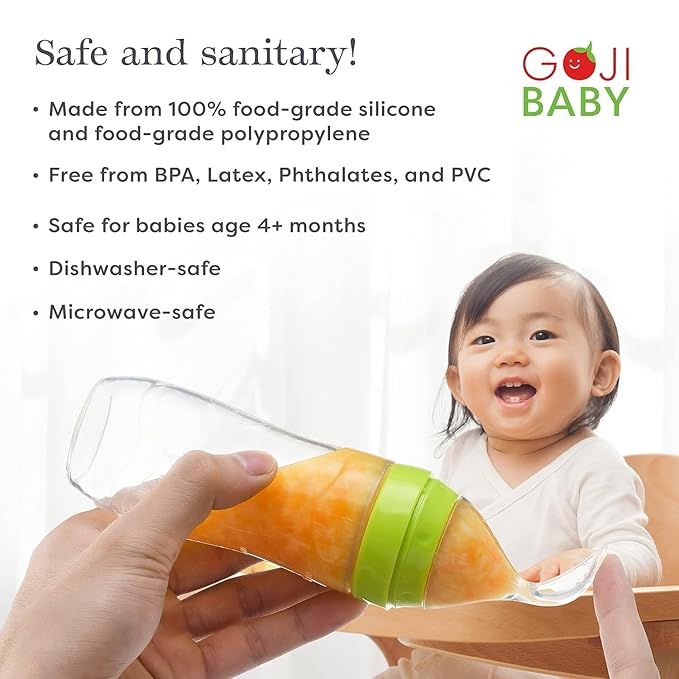 – Baby Food Dispensing Spoon – Mess-Free Feeding – Silicone Baby Food Dispenser for 4+ Months – Precise Food-Release Bottle Spoon Feeder – Straining Baby Squeeze Spoon (Green, 4 Pack)