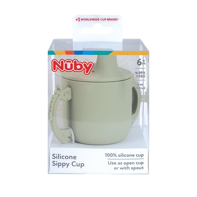 Nuby Animal Friends Silicone Sippy Cup - Toddler Cup with Two Handles - 6+ Months - Green Giraffe