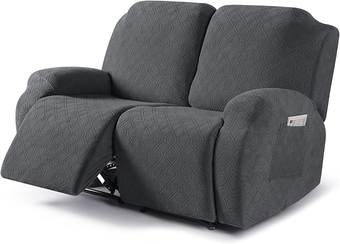 VANSOFY Recliner Cover, 2-Pieces Stretch Reclining Couch Cover with Pockets Loveseat Sofa Slipcovers Soft Washable Furniture Protector for Dogs Cats(Charcoal Gray)
