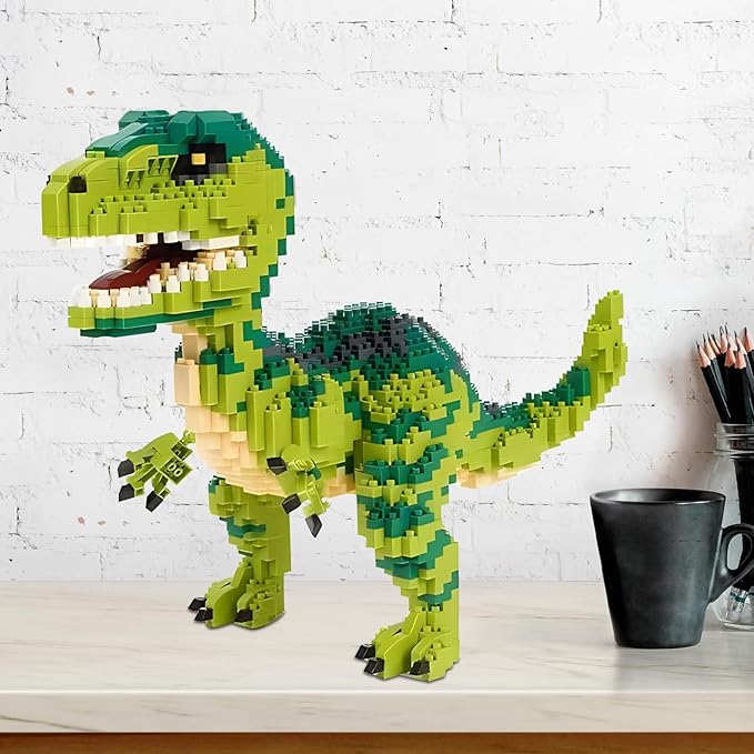 Dinosaur Tyrannosaurus Rex Building Blocks Velociraptor Model Decor Micro Mini Blocks Toy Birthday for Age 6+ Children Adults Teens 1457 Pieces