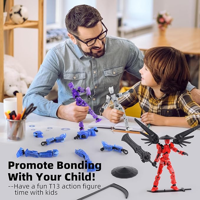 T13 Action Figure，Big Robot 13 Action Figure with Bracket Dummy 3D Printed Toy Articulated Lucky for Modeling Collector Tian13 Birthday Gift for Kid 3-8 Year Requires Assembly - （Red Black）