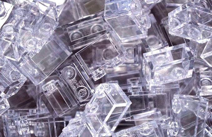 Lego Building Accessories 1 x 2 Clear Transparent Brick without Pin, Bulk - 50 Pieces per Package