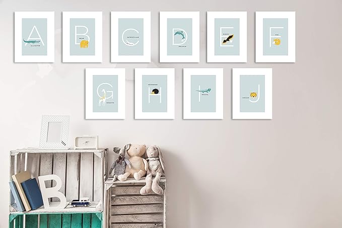 Alphabet Cards for Classroom - Alphabet Cards for Classroom, Nursery and Bedroom - Learning Flash Cards for Toddlers Set of 26 5"x7" Letter Prints (Blue)