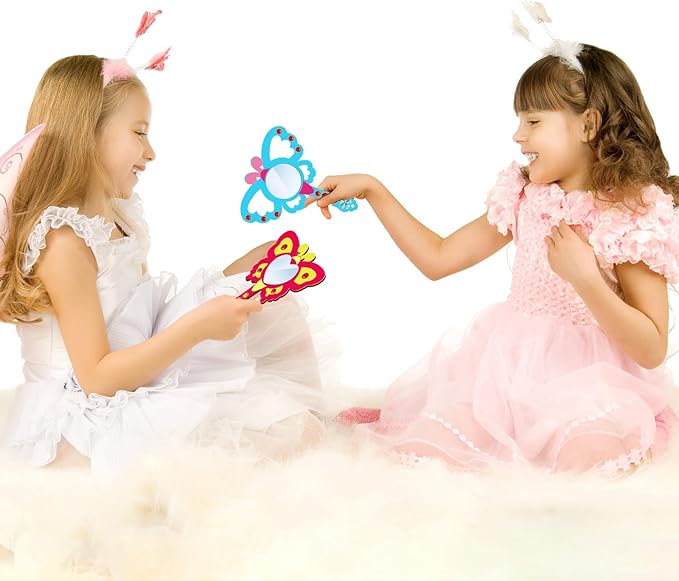 Fennoral 9 Pack Wooden Mirror Craft for Kids Decorate You Own Butterfly Mirrors for Girls DIY Paint Wooden Hand Mirror Butterfly Craft for Art Activities Birthday Gifts