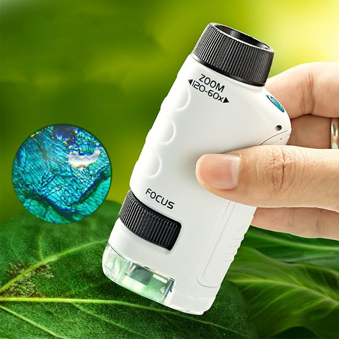 2PC Mini Microscope for Kids,Little Marvin Microscope,Little Scientist Microscope Mini Microscope for Kids,Portable Handheld Education Science Experiment Set Toys(White+Blue)