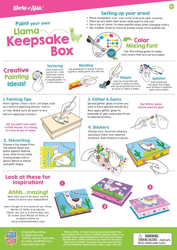 Works of Ahhh Craft Set - Llama Keepsake Box Classic Wood Paint Kit