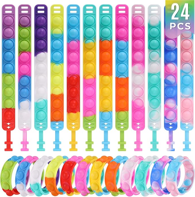 Kids Party Favors Pop Fidget Toys Bulk Its 24 Packs Fidget Bracelet It Birthday Party Favors for Kids Goodie Bags Stuffers Classroom Prizes Poppers Valentines Gifts for Students Girls Boys Cheap