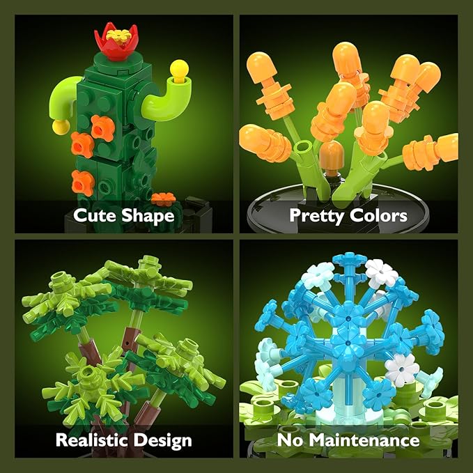 JMBricklayer Flowers Succulents Building Sets for Adults 10001, 12 Pack Tiny Plants Botanical Collection Display for Room Decor, Bonsai Flowers Building Blocks Gifts for Women Girls, Cute Succulents