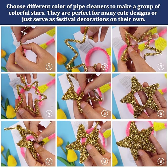 Pipe Cleaners, Pipe Cleaners Craft, Arts and Crafts, Crafts, Craft Supplies, Art Supplies (1000 Golden Glitter Pipe Cleaners)…