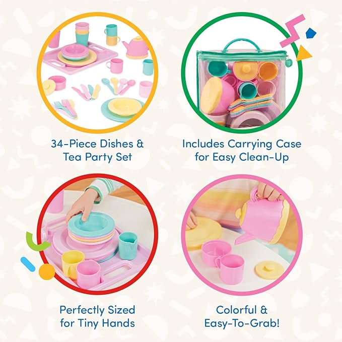 Battat- Play Circle- Dish Set – Plates, Cups, And Tea Party Toys – Play Kitchen For Toddlers- Pretend Play – 3 years + (34 Pcs)