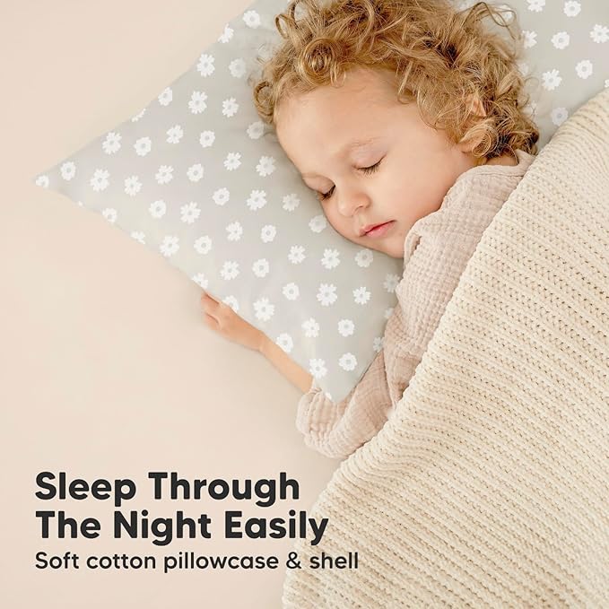 Toddler Pillow with Pillowcase - 13x18 My Little Dreamy Pillow, Organic Cotton Toddler Pillows for Sleeping, Kids Pillow, Travel Pillows, Mini Pillow, Nursery Pillow, Toddler Bed Pillow (Meadow)