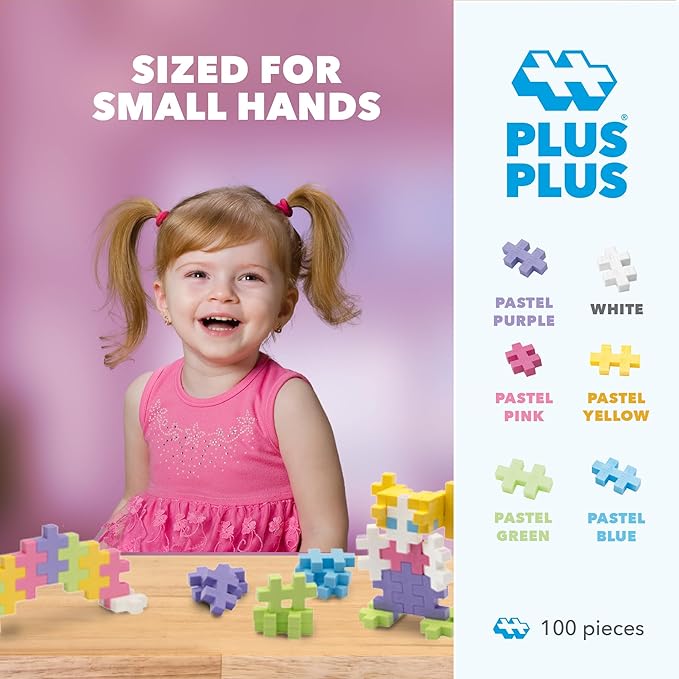 PLUS PLUS Big - Open Play Set - 100 Piece - Pastel Color Mix, Construction Building Stem/Steam Toy, Interlocking Large Puzzle Blocks for Toddlers and Preschool