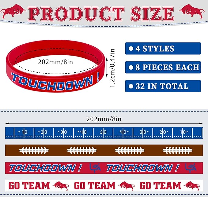 Deekin 32 Pcs Football Silicone Bracelets Football Party Favor Bracelet Football Motivational Rubber Bracelets for Men Women Fan Party Favors Sport Theme Birthday Party Supplies Gifts(Fashion)