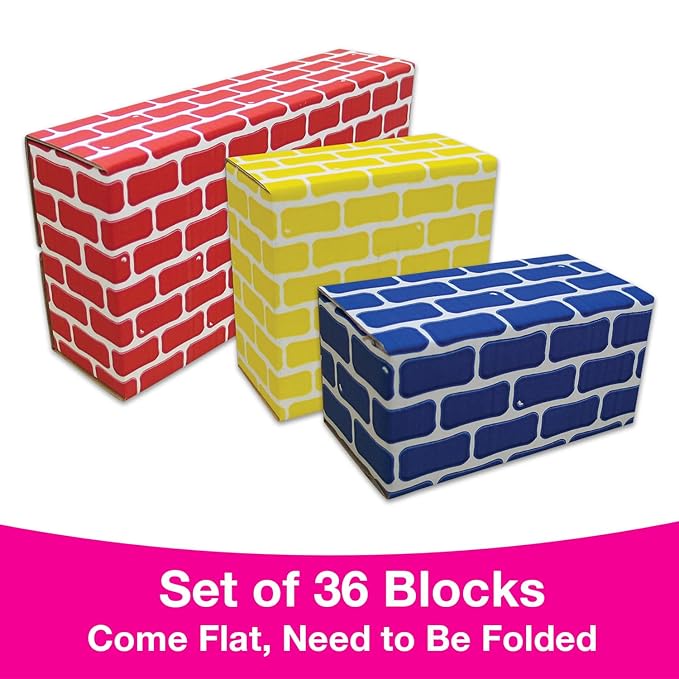 Edushape Cardboard Baby Blocks for Toddlers, 36 Pieces - Edu-Blocks Durable Multi-Colored Toddler Blocks for Building & Learning - Stacking Blocks Building Blocks for Daycares and Preschools