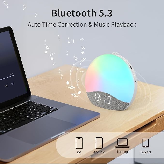 Sunrise Alarm Clock Sound Machine, Upgraded Backlit Buttons, 26 Soothing Sounds, White Noise Machine Night Light, Bluetooth Speaker Wake Up Light for Bedroom, Heavy Sleeper, Adults, Kids