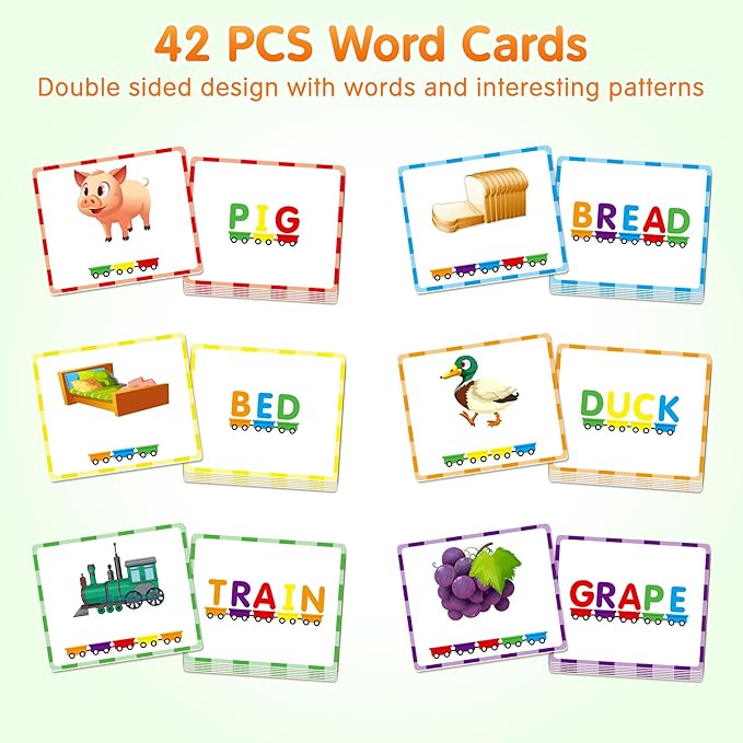 Vanmor 27 PCS Magnetic Wooden Alphabet Train Sets | ABC Letter Learning Toy Trains with 42 PCS Flash Cards, 1 Engine, 1 Storage Bag | Toddlers Kids Boys Girls Educational Toys for 3 4 5 6 7 Years Old