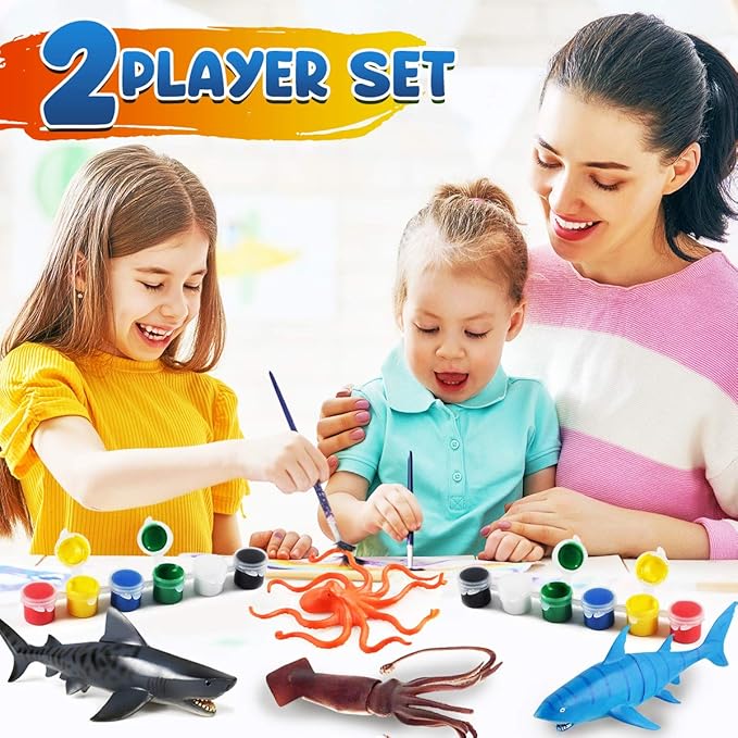 FUNZBO Shark Fish Toys Painting Kits for Kids Art Supplies, Sea Animal Sea Creatures Ocean Toys, Arts and Crafts for Kids Toddlers Boys Girls Ages 3-12