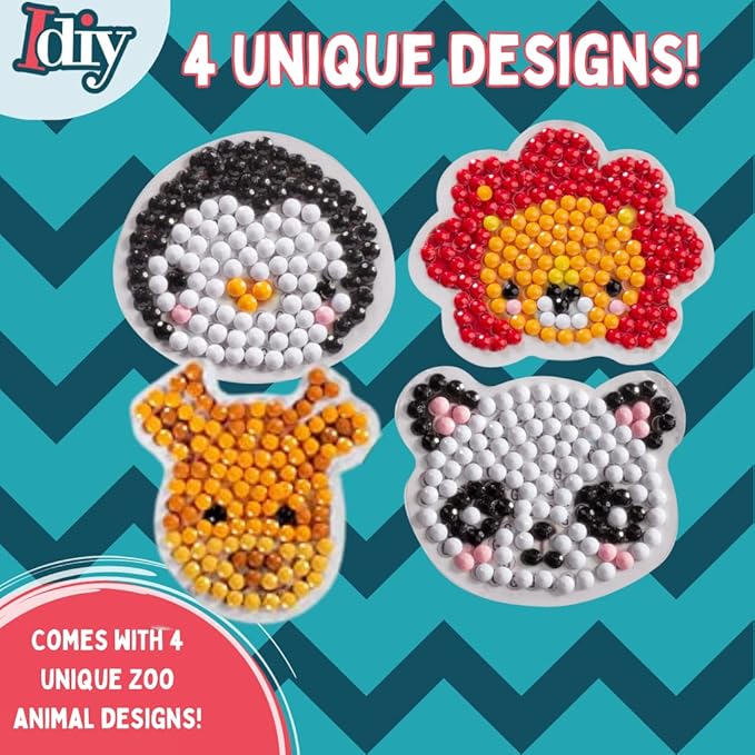 SCS Direct Kid's Birthday Party Diamond Gem Painting Craft Favor Kits -Zoo Buddies- 20 Individually Packaged, All-in-One Packs for Boys & Girls -Fun & Unique Gem Classroom Art Project Activity Gift