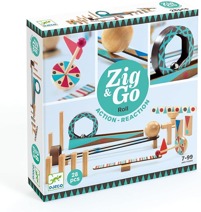DJECO Zig & Go Wooden Domino Race Construction Set, 28 Pieces (35640)