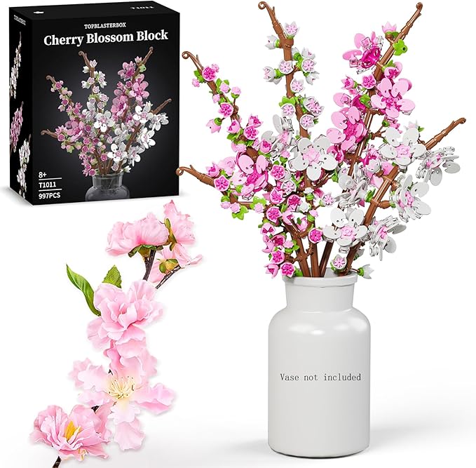 Cherry Blossoms Flowers Bouquet Building Set,Artificial Flower for Home or Office Décor,DIY Flower Botanical Collection Building Set,Gift for Birthday Anniversary,Christmas,Valentine Day
