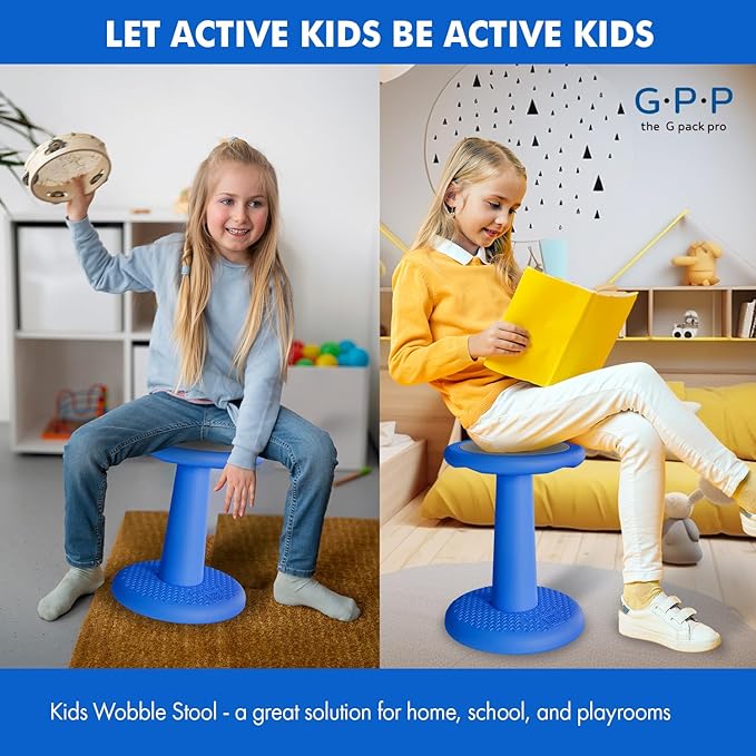 Gpack-pro Kids Wobble Stool – Improves Focus Attention – Non-Slip Base - Wiggle Chair Active Flexible Seating for Preschool Kindergarten Elementary School 17.7-Inch High (Blue)