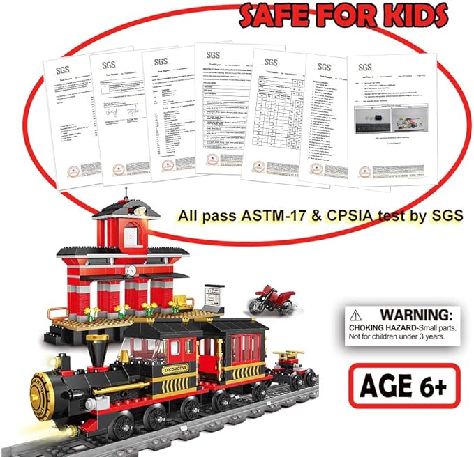 Building Blocks Toys 583 Pieces Classic Train Set with Station Construction Brick Education Learning Toys for Kids 6+ Birthday for Boys and Girls Train Combination