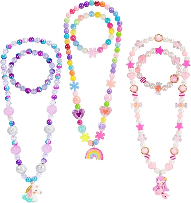 PinkSheep Toddler Jewelry Kids Jewelry Kids Necklace Choker and Bracelet 3 Pack 9pcs, Little Girls Jewelry In Box, Flower Girl Gift Kids Girls Accessories